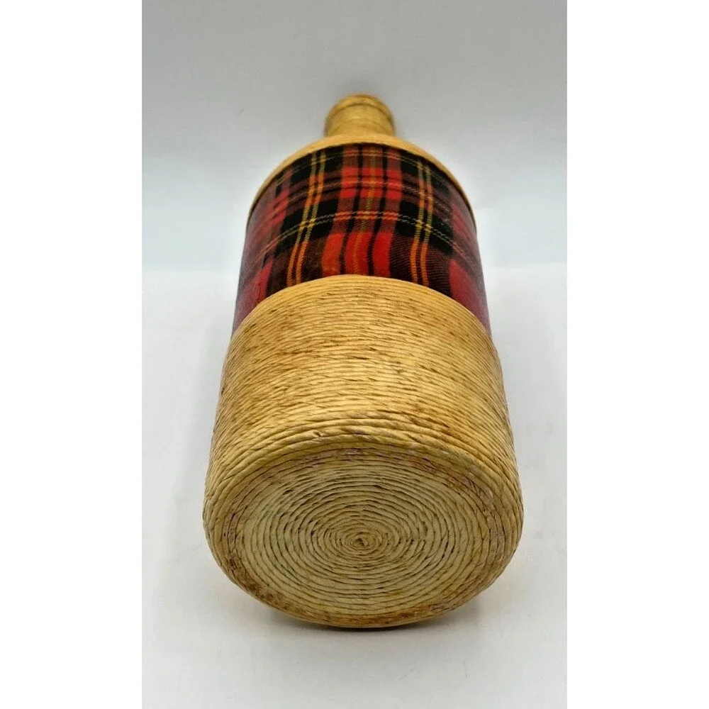Vintage Wicker Wrapped Scotch Liquor Bottle Tartan Plaid Fine Jute Twine Rare